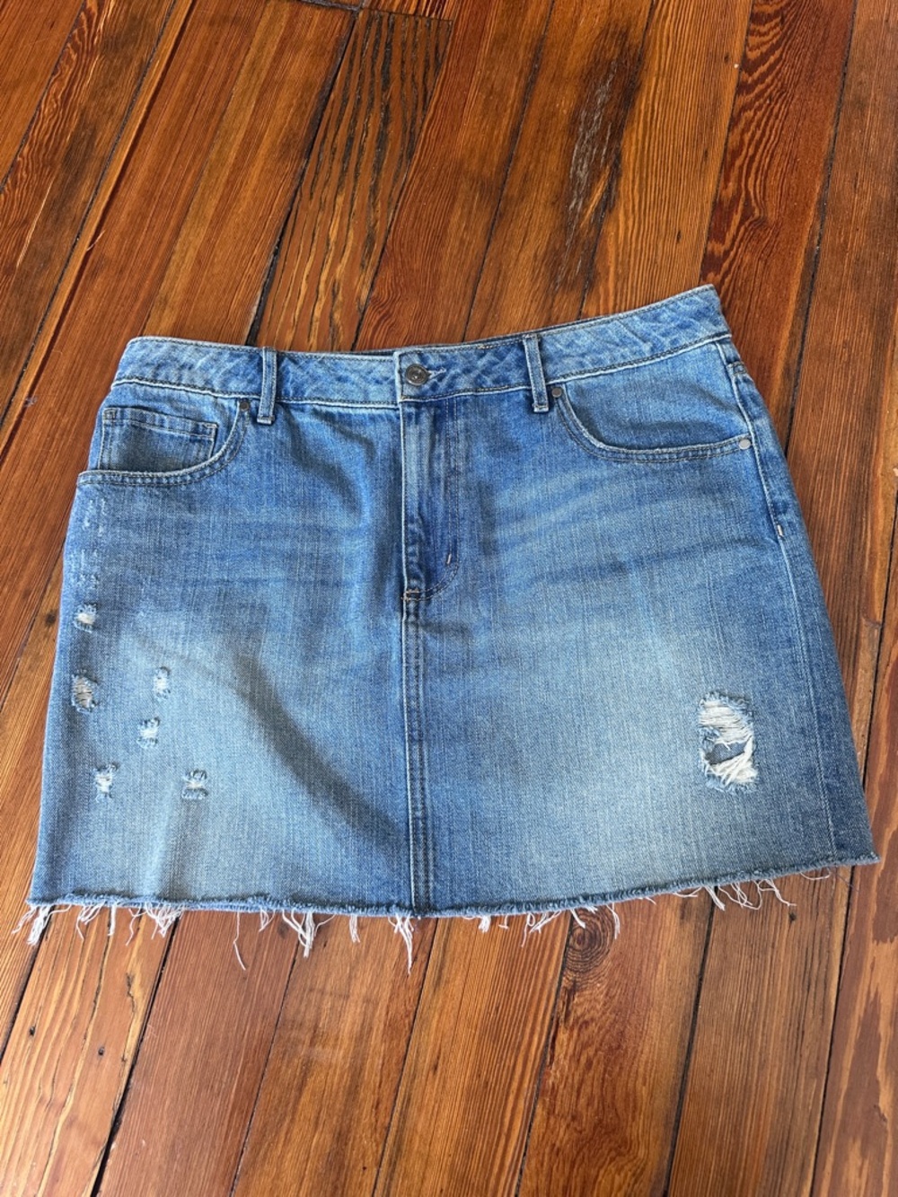 Melrose and Market Light Blue Distressed Denim Mini Skirt